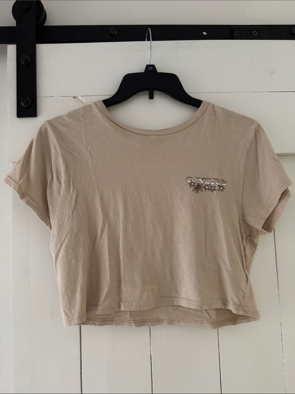 O’Neill Cropped Baby Tee Shirt XL Brown Tan Surf Waves